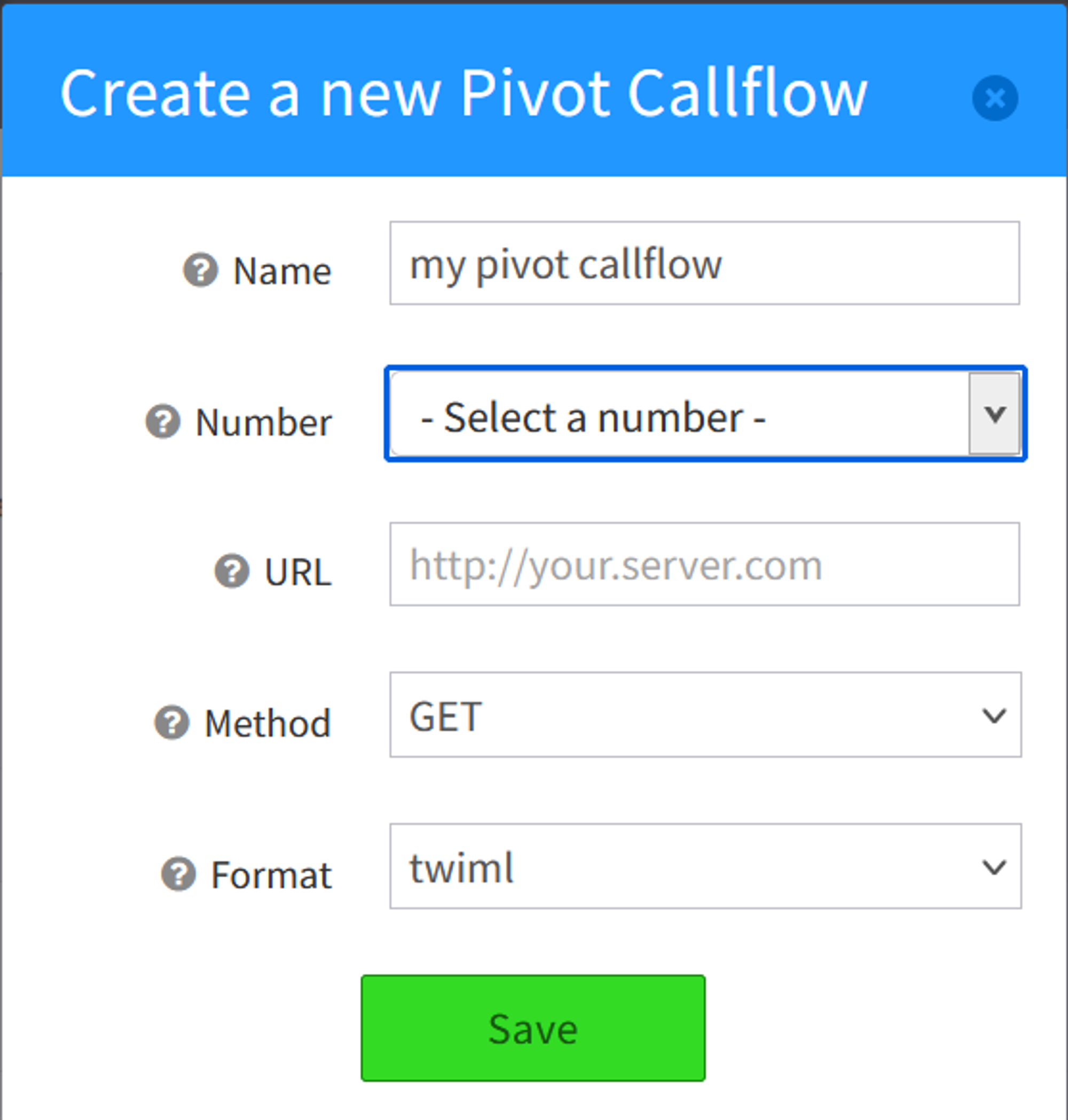 A screenshot of the Pivot web application showing a form with several fields.