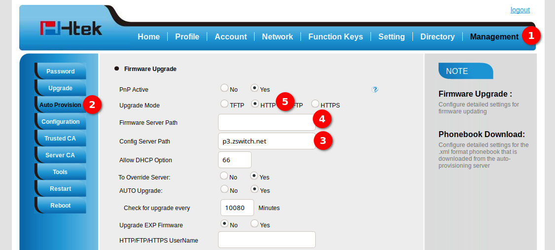 Htek Upgrade and Provisioning Page